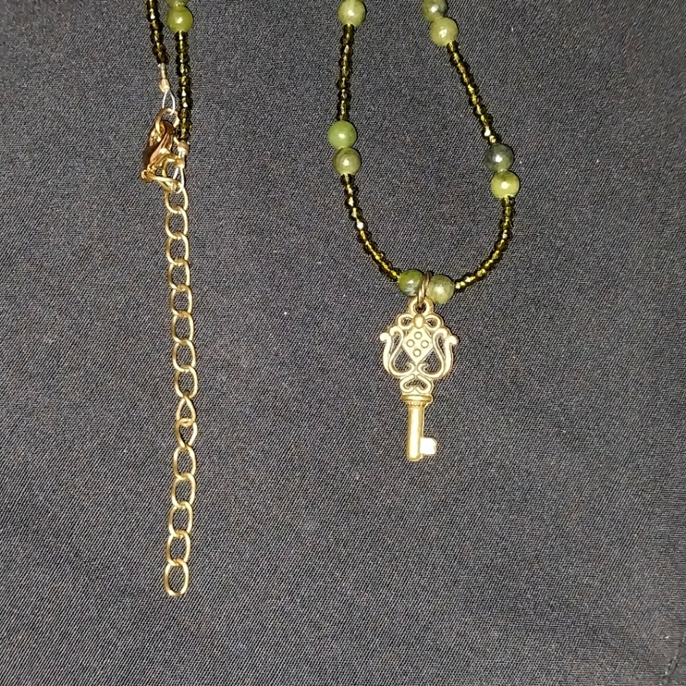 Beautiful dainty crystal and jade "Key to my Heart" necklace